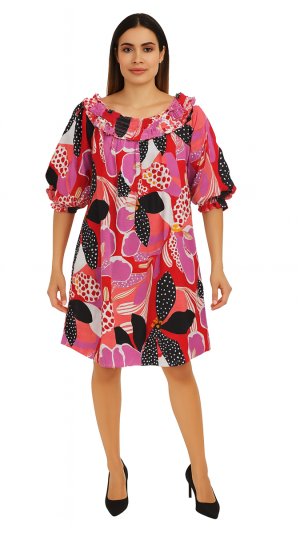 Tropical Bloom Off-Shoulder Dress