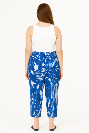 BCBGMAXAZRIA Blue Swirl Print Wide-Leg Pants – Size 12 - Image 2