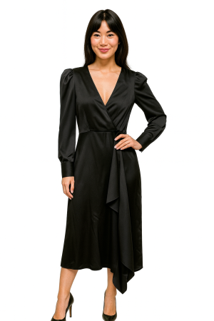 BCBGMAXAZRIA Asymmetric Black Satin Dress – Size 2