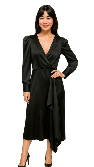BCBGMAXAZRIA Asymmetric Black Satin Dress – Size 2