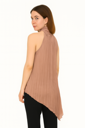 BCBGMAXAZRIA Copper Pleated Halter Top – Size XXS - Image 2