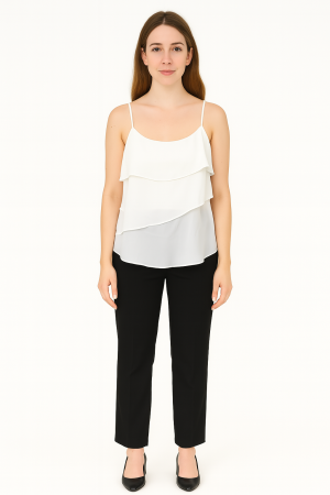 BCBGMAXAZRIA White Tiered Ruffle Asymmetrical Camisole –  Size XS