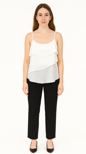 BCBGMAXAZRIA White Tiered Ruffle Asymmetrical Camisole –  Size XS