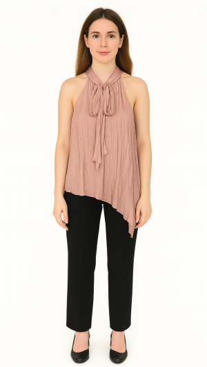 BCBGMAXAZRIA Copper Pleated Halter Top – Size XXS