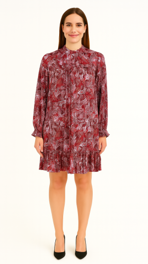 BCBGeneration Burgundy Floral Ruffle Dress – Size 2