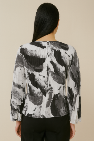 BCBGMAXAZRIA Black & White Pleated Brushstroke Top – Size L - Image 2