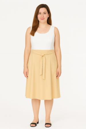 Calvin Klein Cream and White Sleeveless Fit & Flare Dress – Size 8