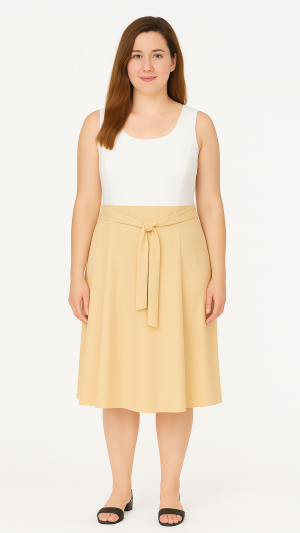 Calvin Klein Cream and White Sleeveless Fit & Flare Dress – Size 8
