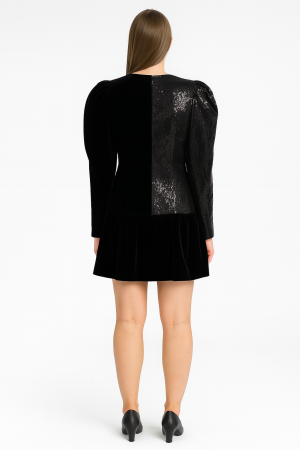 Dundas Black Velvet & Sequin Colorblock Top – Size 38 - Image 2
