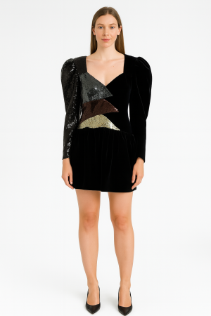 Dundas Black Velvet & Sequin Colorblock Top – Size 38