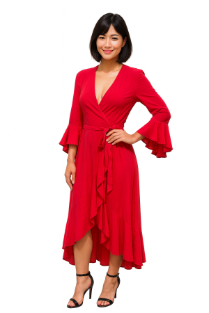 Melissa Odabash Red Ruffle Wrap Dress – Size XS, 100% Viscose