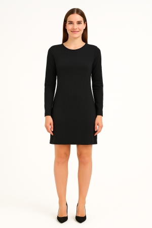 Walter Baker Black Ribbed Open-Back Dress – Size XL