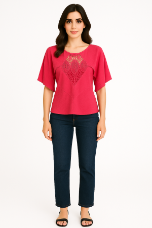 Antik Batik Crochet-Panel Top — Size M/40 — 100% Cotton