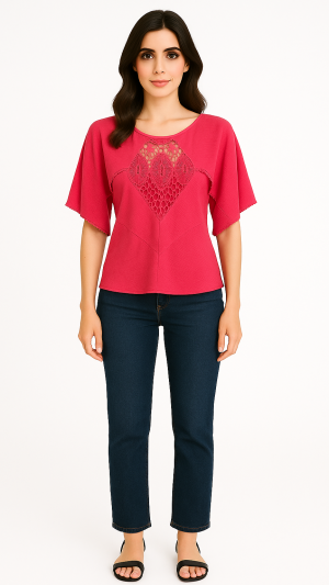 Antik Batik Crochet-Panel Top — Size M/40 — 100% Cotton