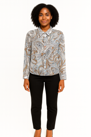 BCBGMAXAZRIA Sheer Baroque Print Blouse - Size XS