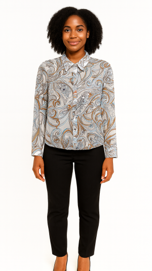 BCBGMAXAZRIA Sheer Baroque Print Blouse - Size XS
