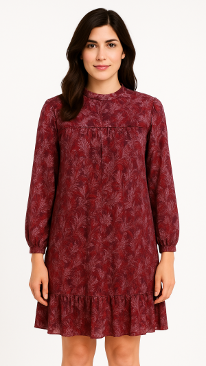 BCBGENERATION Burgundy Feather Print Dress – Size 16