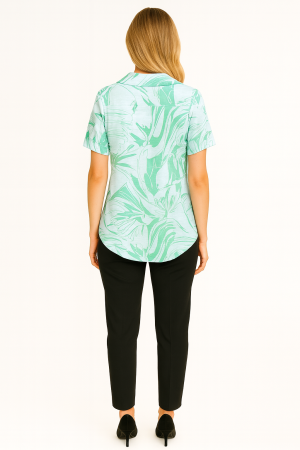 Boho Chic Green and White Floral Shirt – Size XS - Image 2