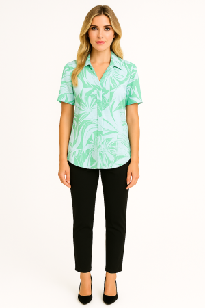 Boho Chic Green and White Floral Shirt – Size XS
