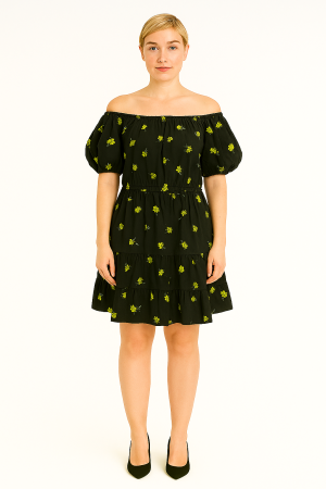 Eberjey Black Floral Button-Back Dress, Size M
