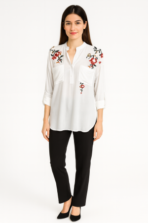 Joena Embroidered White Cotton Blouse