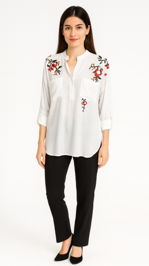 Joena Embroidered White Cotton Blouse