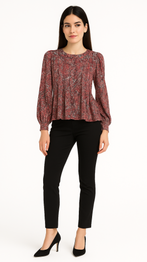 Nicholas Long Sleeve Printed Viscose Top – Size 2