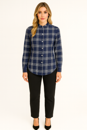 Ravel Navy Plaid Button-Up Shirt – Size S/P