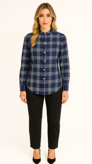 Ravel Navy Plaid Button-Up Shirt – Size S/P