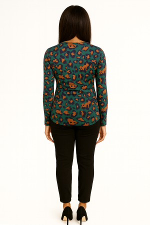Tahari ASL Green Leopard Print Long Sleeve Top - Size S - Image 2