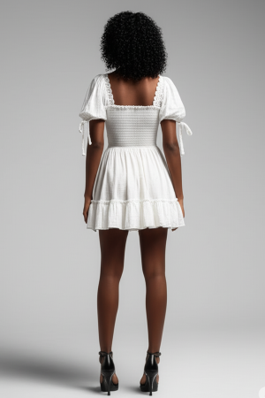Tigerlily White Smocked Puff Sleeve Dress, Size 8 - Image 2