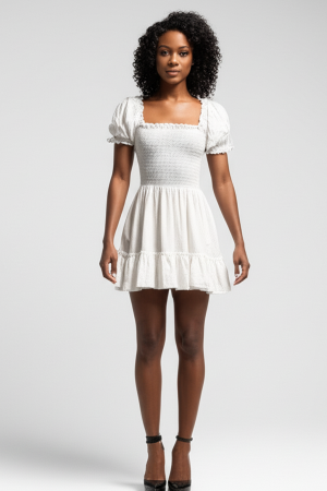 Tigerlily White Smocked Puff Sleeve Dress, Size 8